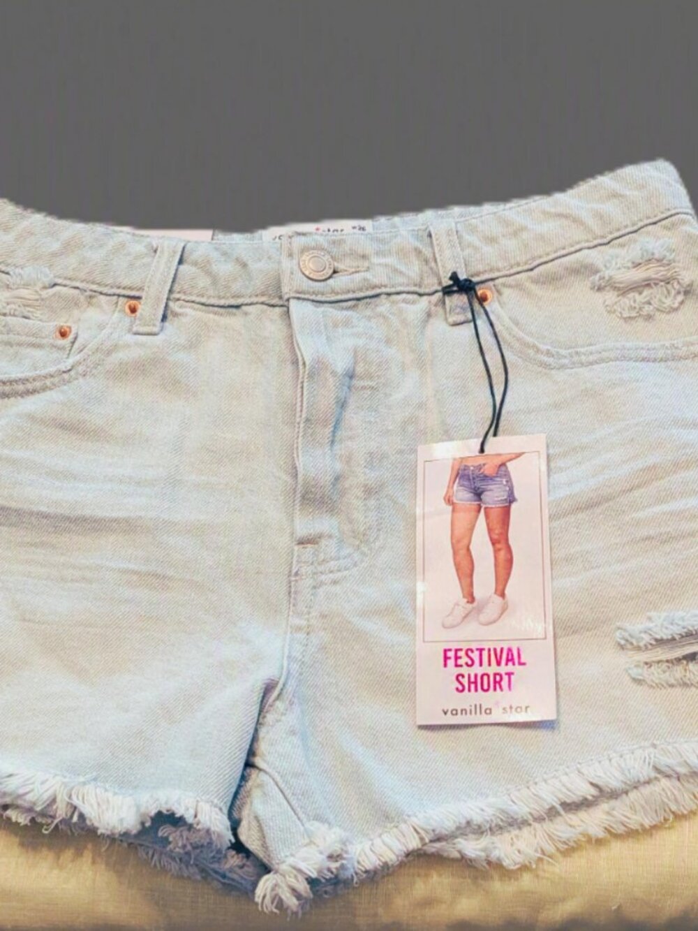 Vanilla Star Light Blue Distressed Festival Denim Shorts Size 3 / 26 Waist